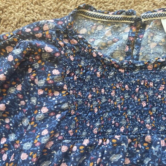 Knox Rose Floral Smocked Flower Keyhole Back Blouse Shirt Top Boho Cottagecore M - Picture 3 of 11